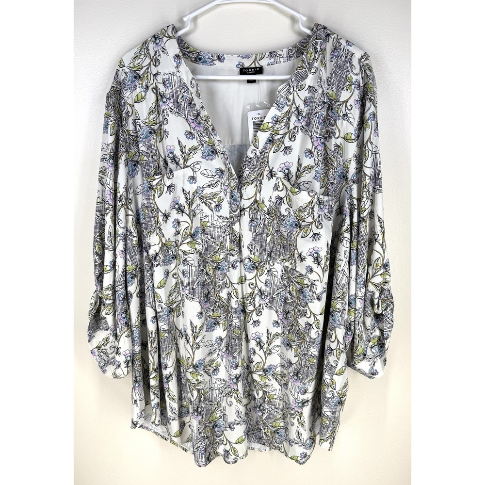 Torrid Harper Blouse Womens 4X Georgette Roll Tab 3/4 Sleeve Pullover Floral New